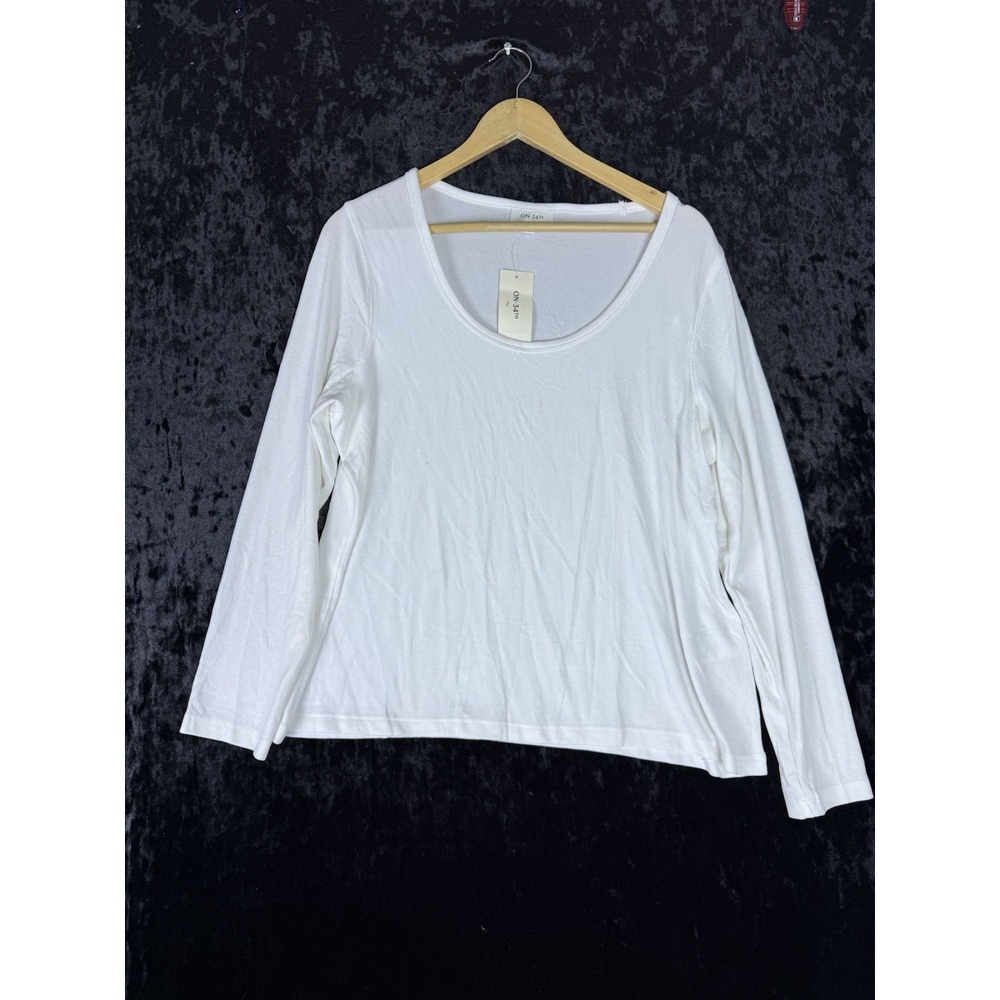 ON 34th Long Sleeve Ribbed Knit Top Shirt Womens 1X White Office New